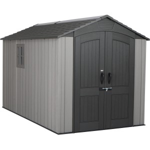 Lifetime Gerätehaus Terra aus Kunststoff, 7,02 m², mit Doppeltür und Fenster.