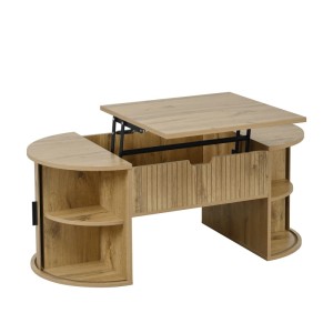 okwish Couchtisch HöhenVerstellbar/Offene Regale/Versteckter Stauraum Wohnzimmertisch 100 x 50 cm Natur