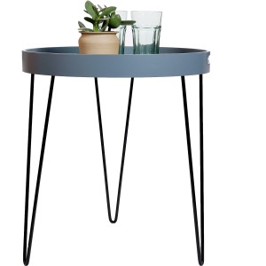 Kayoom Beistelltisch River graublau, Ø 50 cm, mit Pflanze und Glas. Vintage-Stil mit schwarzen Metallbeinen.