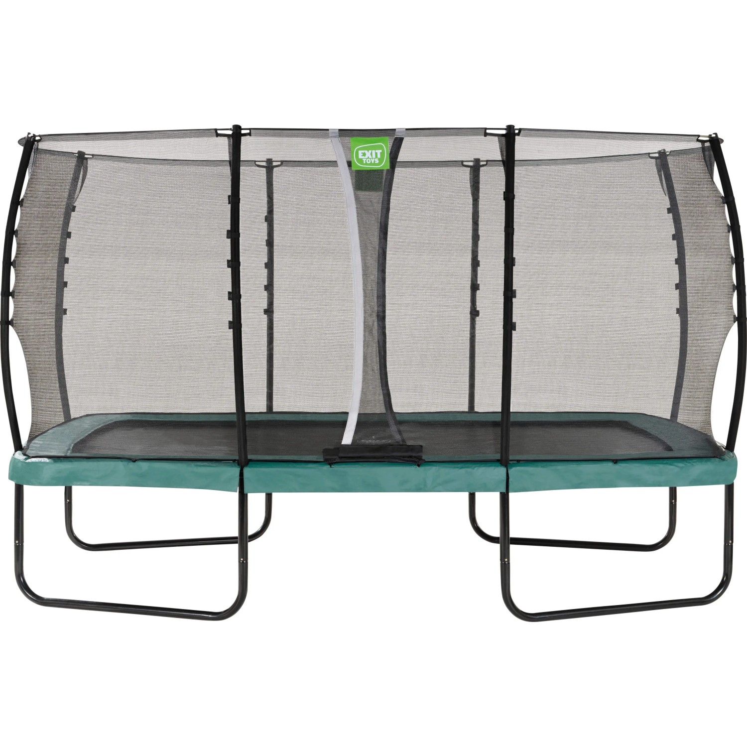 Rechteckiges, grünes Gartentrampolin mit Sicherheitsnetz, Modell EXIT Allure Classic 244x427 cm.