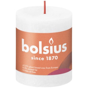Bolsius Rustik-Kerze Shine, 80/68 mm, Wolkiges Weiß. Stumpenkerze ohne Palmöl, bis zu 35 Std. Brenndauer.