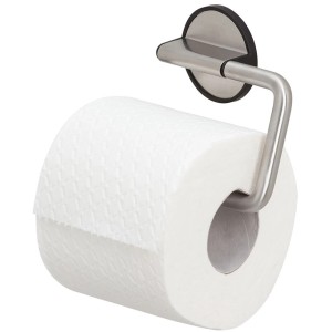 Tiger Toilettenpapierhalter Tune, Edelstahl gebürstet-schwarz mit Toilettenpapierrolle.