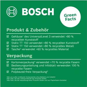Informationen zu Produkt und Verpackung des Bosch Kreuzlinienlaser UniversalLevel 3 Set.