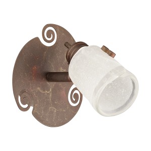 Halogen Spot Fossano: Wandspot in Braun mit Goldpatina und satiniertem Glas.