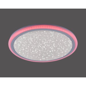 Weiße LED-Deckenleuchte Luisa mit Sternenhimmel-Effekt und farbigem Leuchtring, Ø 40 cm.