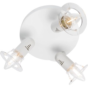 Weiße Deckenleuchte Casaca Rondell mit 3 dreh- und schwenkbaren Spots und klarem Glas.