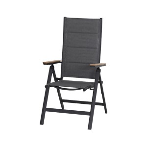 Siena Garden Klappsessel Tesor, matt-anthrazit, mit Teakholz-Armlehnen. Gartenstuhl für Balkon und Terrasse.