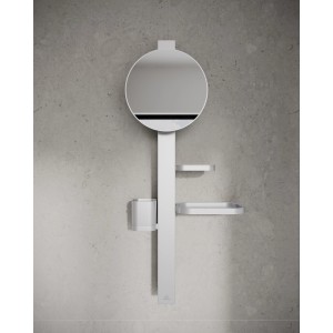 Ideal Standard Beauty Bar Kosmetikspiegel-Set S700 in Silber mit Spiegel, Ablagen und Becher.