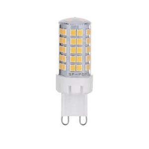 Dimmbare G9 LED-Lampe, zylindrisch, mit warmweißem Licht und weißem Sockel. Vielseitiges Leuchtmittel.