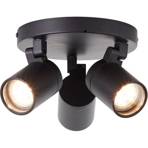 Schwarzer, matter Brilliant Deckenstrahler Alessia mit drei Strahlern für den Innen- und Außenbereich.