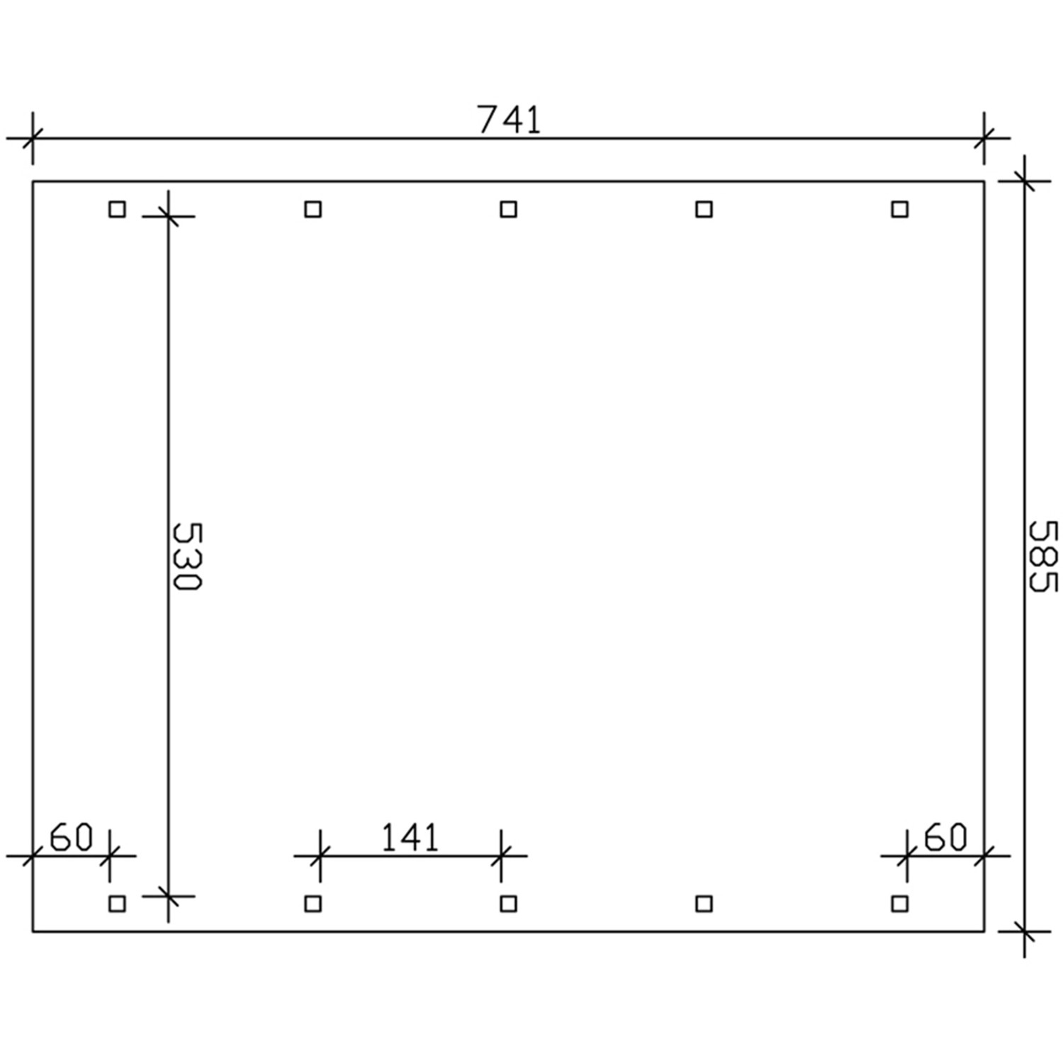 Technische Zeichnung Skan Holz Carport Spreewald, Maße: 585 x 741 cm, rote Blende.