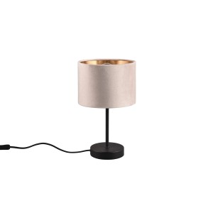 Beige Trio Design-Tischleuchte Julieta mit Samtschirm und schwarzem Fuß, 30x30cm.