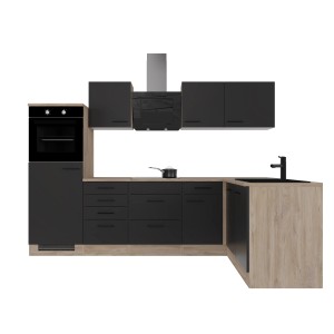 Flex-Well Exclusiv Winkelküche Capri 280 x 170 cm Schwarz Matt-Endgrain Oak
