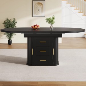 Merax Esstisch 118x158 cm Schwarz Rund Ausziehbar Oval 6 Personen Stauraum