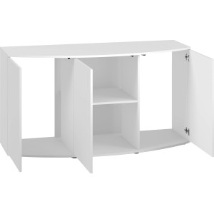 Weißer Juwel Aquariumunterschrank SBX Vision 450 mit offenen Türen und Regalfächern.