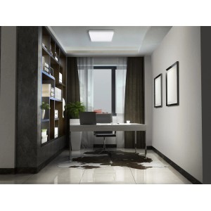 Ledvance Smart+ WiFi Panelleuchte Planon, rahmenlos, tunable white, 45x45 cm im modernen Arbeitszimmer.