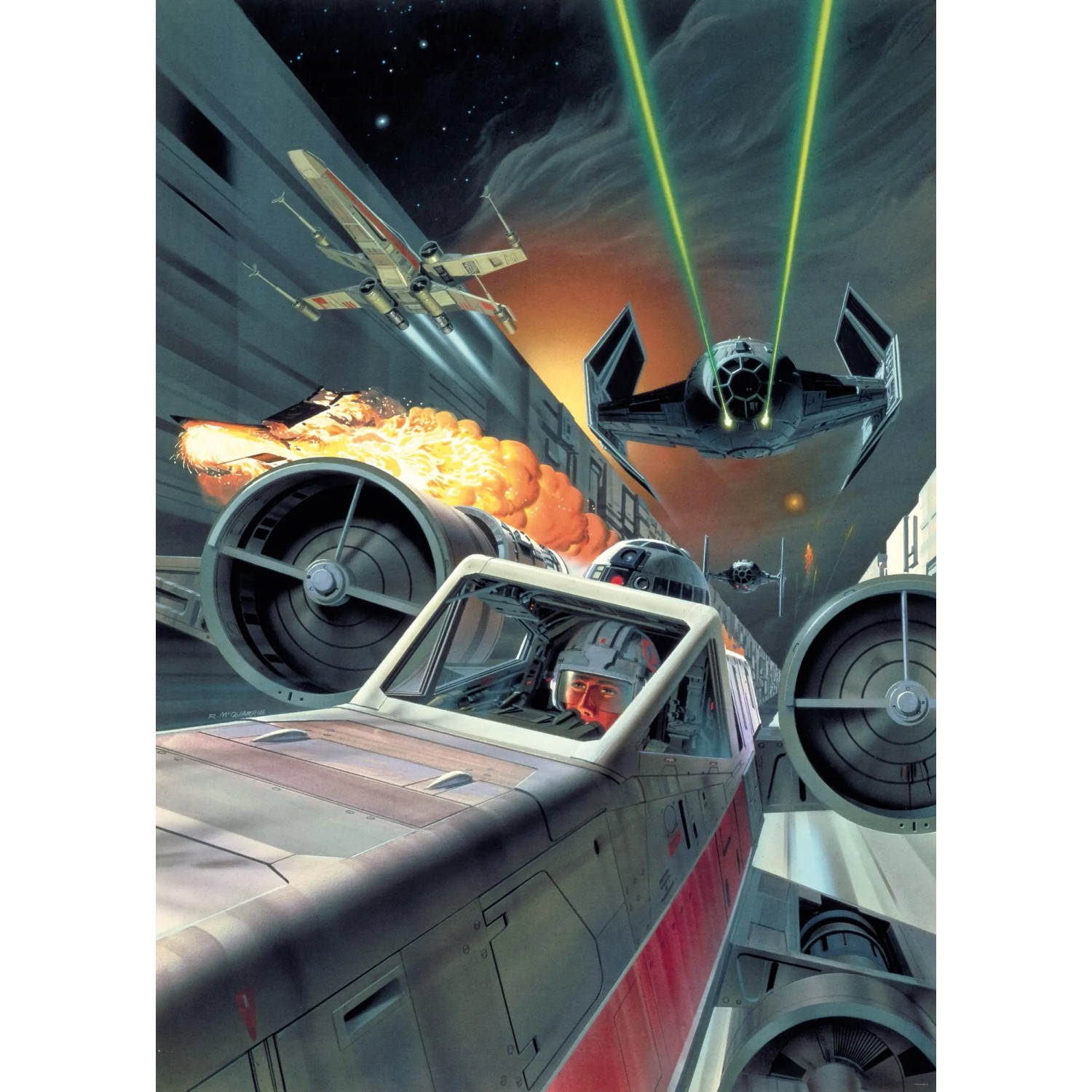 Komar Vlies Fototapete Star Wars Classic: Death Star Trench Run mit X-Wing und TIE-Fighter.