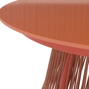 Balkontisch Bandon, Terrakotta, Ø 70 cm, mit Glasplatte und Seil-Design.