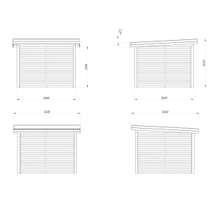 Technische Zeichnung: Palmako Pavillon Lenna Set 302, braun, 300x300 cm, mit Maßen.
