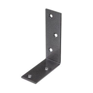 Schwarzer, ungleichschenkliger Duravis Balkenwinkel 75x100x30 mm, Duplexbeschichtung, mit Löchern.