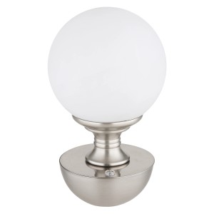 Globo Tischleuchte Tabina, 21 cm, Nickel matt mit weißem Lampenschirm.