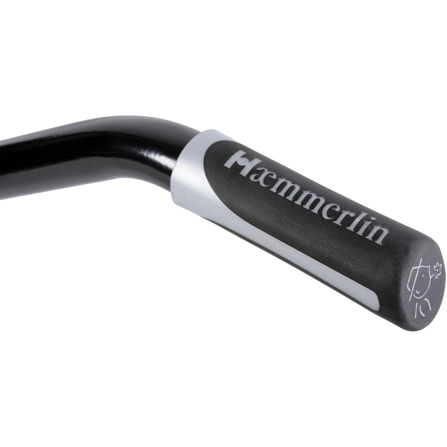 Detailaufnahme: Griff der Haemmerlin Einrad-Schubkarre mit Logo und Softgrip.