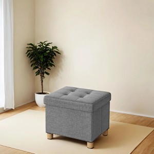 Grauer Songmics Sitzhocker Melisa mit Stauraum und Steppdesign, 32x40 cm.