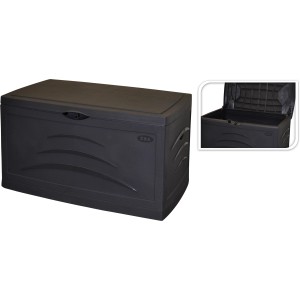 Anthrazitfarbene Kissenbox mit 500 Litern Fassungsvermögen, ideal zur Aufbewahrung im Innen- und Außenbereich.