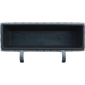 Balkonkasten aus Polyrattan in Anthrazit-Beige, 60x28x22 cm, mit herausnehmbarem Topf.