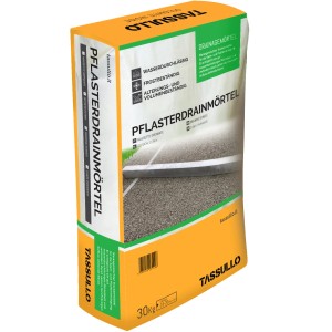 Tassullo Pflasterdrainmörtel, 30 kg Sack, geeignet für wasserdurchlässige Pflasterarbeiten.