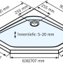 Technische Zeichnung: Schulte Duschwannen-Set Extraflach Fünfeck, 90x90 cm, Alpinweiß mit Maßangaben.