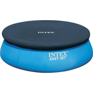 Intex Abdeckplane Ø 366 cm auf blauem Pool, schützt vor Verschmutzung und hält das Wasser sauber.