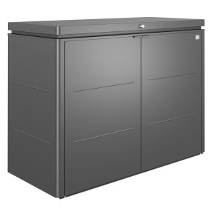 Biohort HighBoard 160 Gartenbox in Dunkelgrau-Metallic: Universalbox aus Stahlblech mit Flügeltüren und abschließbarem Deckel.