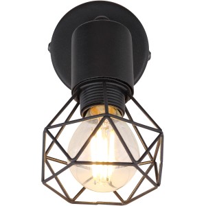 Schwarzer Globo Spot Xara I mit E14 Fassung und geometrischem Lampenschirm.