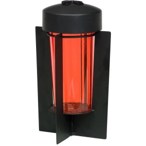 Schwarze Moll Grablampe aus Stahl mit rotem Glaszylinder, 16x25,5cm.