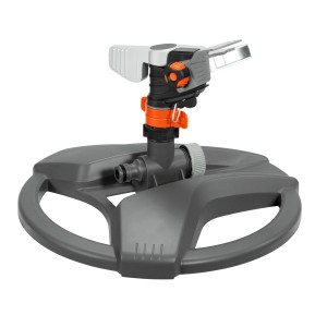 Gardena Premium Rasensprenger mit Schlitten für die Rasenbewässerung. Einstellbarer Sektor, Farbe Grau/Orange.