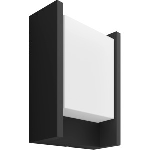Längliche Philips Hue Fuzo LED-Wandleuchte in Schwarz und Weiß für den Außenbereich.