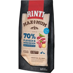 Rinti Max-i-Mum Hunde-Trockenfutter Ente, 12kg Sack. Alleinfutter mit 70% Fleisch & Innereien.
