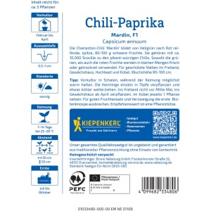 Kiepenkerl Saatgut Chili-Paprika Mardin F1 Packung für Gemüsegarten & Anbau.