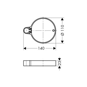 Technische Zeichnung der Hansgrohe Seifenschale Cassetta'C Chrom mit Maßangaben.