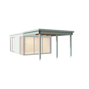 Lasita Maja Dachverlängerung Domeo 3/4, gletschergrün, 300x322cm, für Gartenhaus.