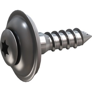 Nahaufnahme: SDF Spenglerschraube Alu-Natur, 4,5x20 mm, mit Dichtscheibe. Ideal zur Befestigung von Ortgangblechen.