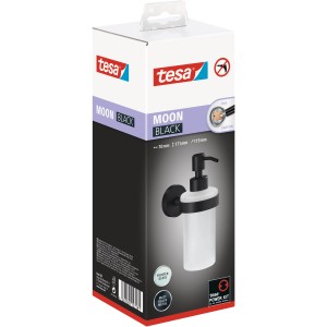 Tesa Moon Black Seifenspender, matt schwarz mit satiniertem Glas, inklusive Klebelösung.