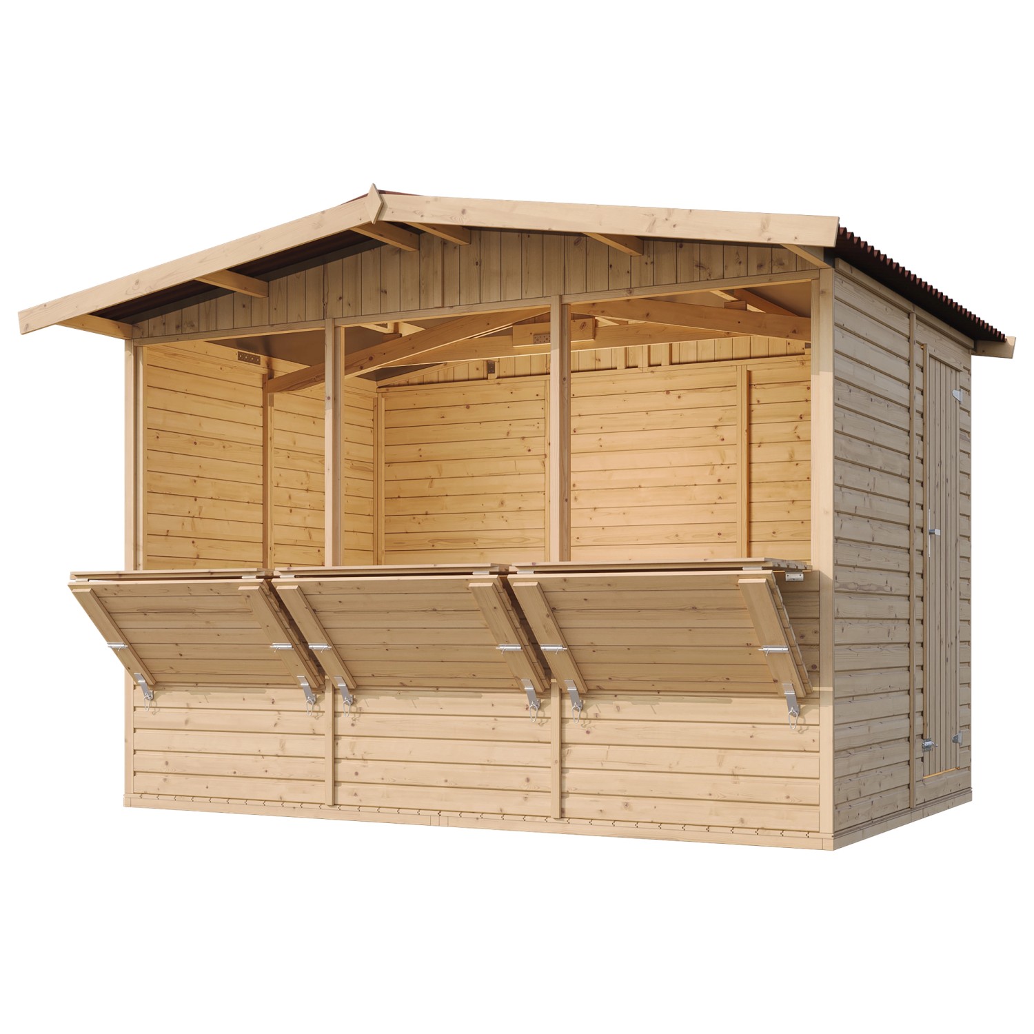 Timbela Marktbude Holz M150A 6,03  m² mit 3 Theken_6