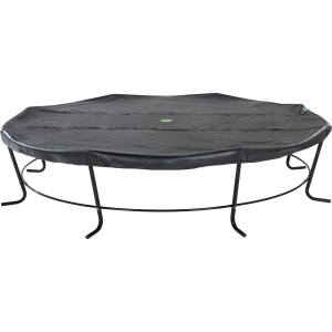 Schwarze EXIT Premium Trampolin Abdeckplane Ø427cm zum Schutz vor Witterung und Schmutz.