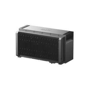 Anker Solix Solarbank Max AC 3.500W für Balkonkraftwerke, graues Gehäuse mit Kühlrippen.