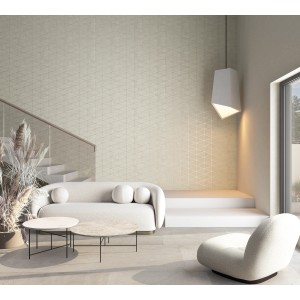 Beige Vliestapete mit modernem Dreiecksmuster von Marburg für Wohnraumgestaltung.