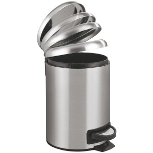 Wenko Tret-Mülleimer Leman, 3 l, Edelstahl, mit geöffnetem Deckel. Ideal als Kosmetikeimer.