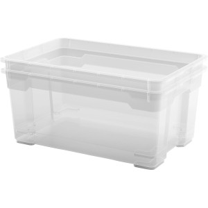 2er-Set: Transparente OBI Allzweckbox Santos L (45 l) zur Aufbewahrung mit Rollen.