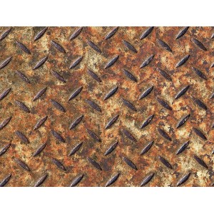 Detailaufnahme des A.S. Creation Pop.up-Panel in Rostoptik mit Riffelblechmuster.